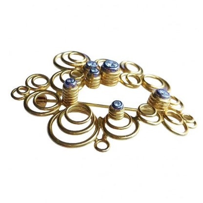 Vintage 18ct Yellow Gold Hoop Asymmetrical Brooch with Diamonds