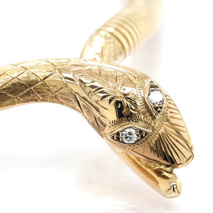 Vintage Yellow Gold Snake Necklace with Diamonds Eyes