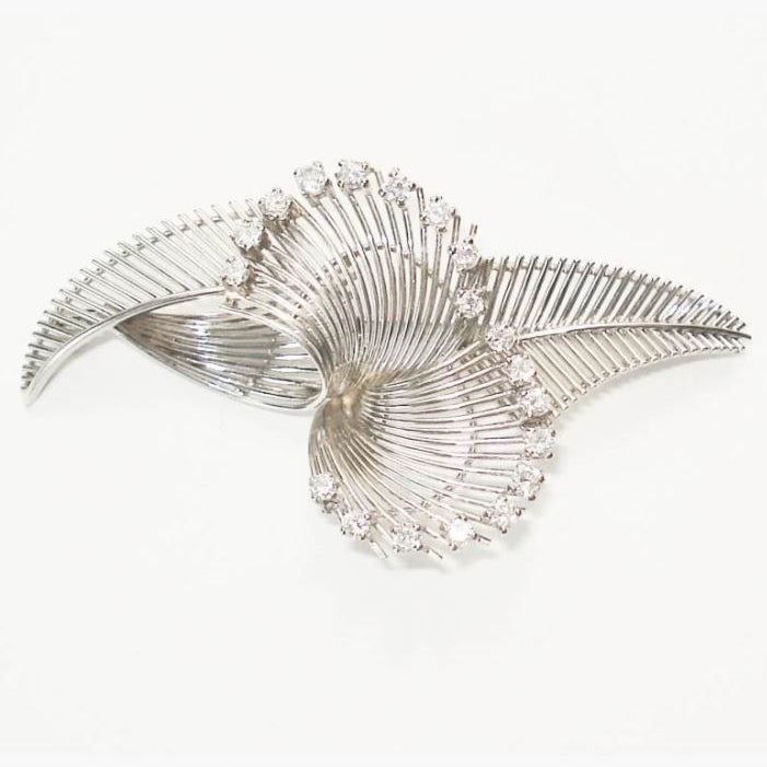 Vintage 1970s Diamond and 18ct White Gold Spray Brooch, 1.00 carat total