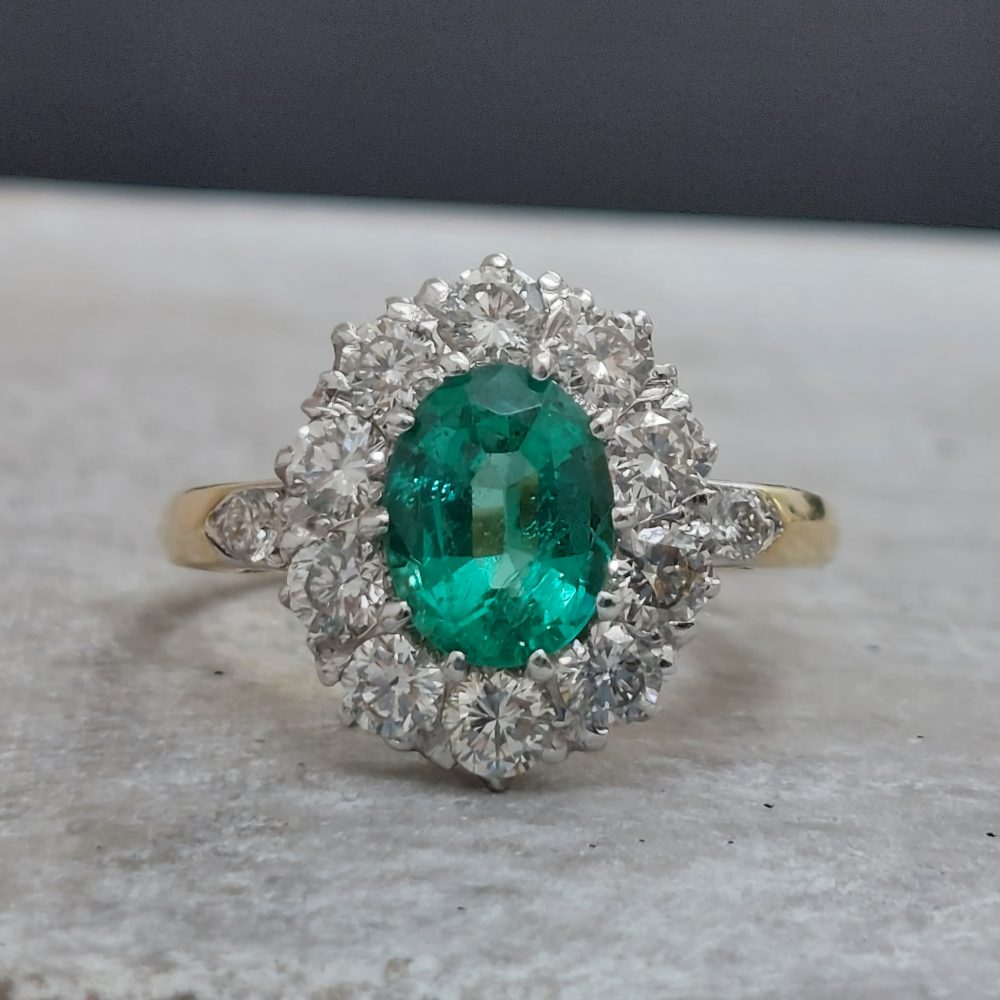 Vintage Emerald and Diamond Cluster Ring