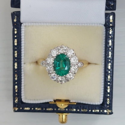 Vintage Emerald and Diamond Cluster Ring