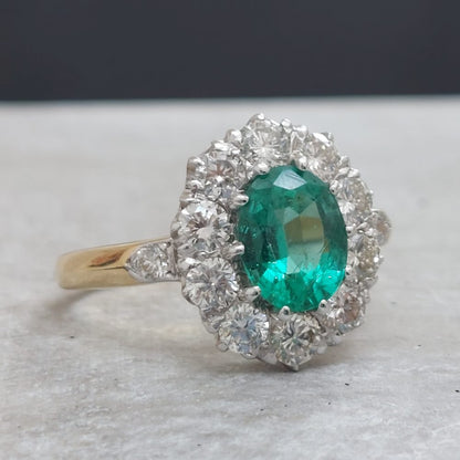 Vintage Emerald and Diamond Cluster Ring
