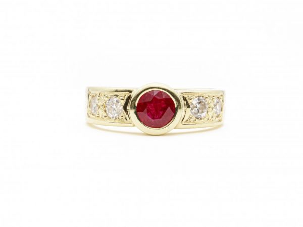 Vintage 1ct Ruby and Diamond Gold Band Ring