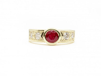 Vintage 1ct Ruby and Diamond Gold Band Ring