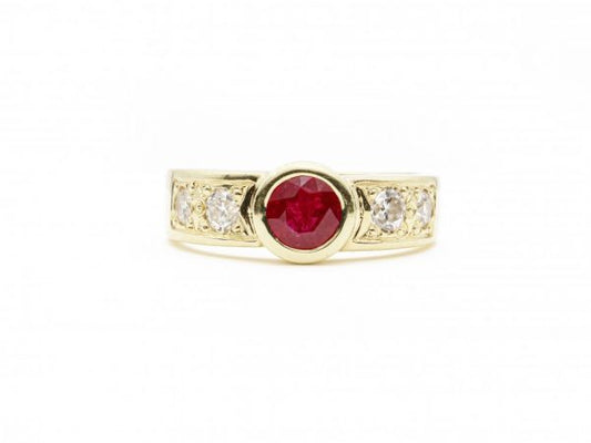 Vintage 1ct Ruby and Diamond Gold Band Ring