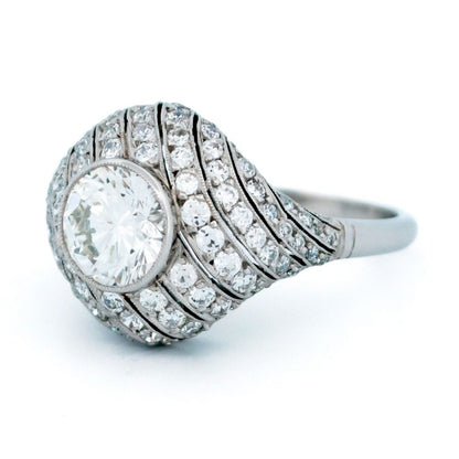 Vintage 2.29ct Diamond Platinum Bombé Ring