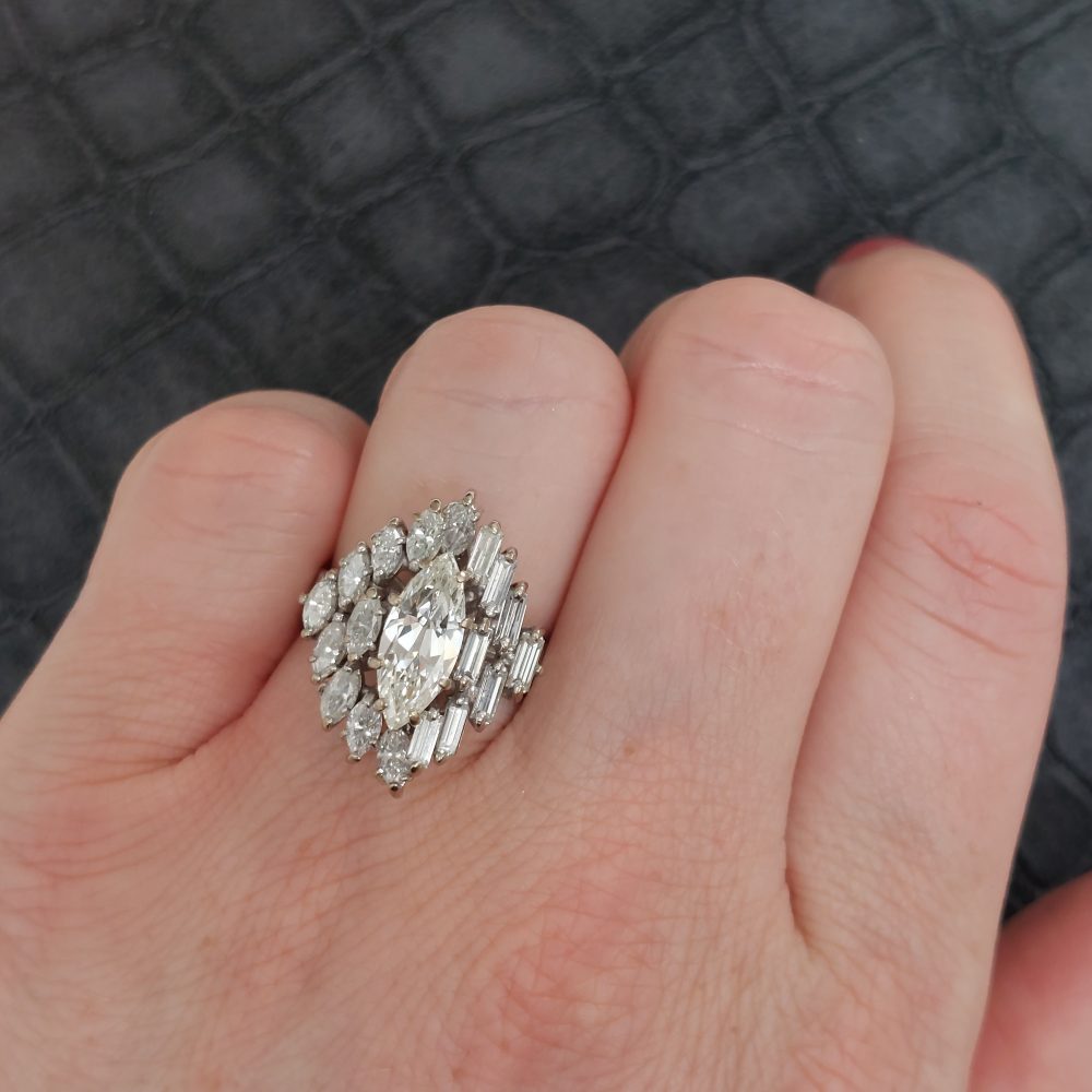 Vintage 2.30ct Marquise and Baguette Cut Diamond Ring