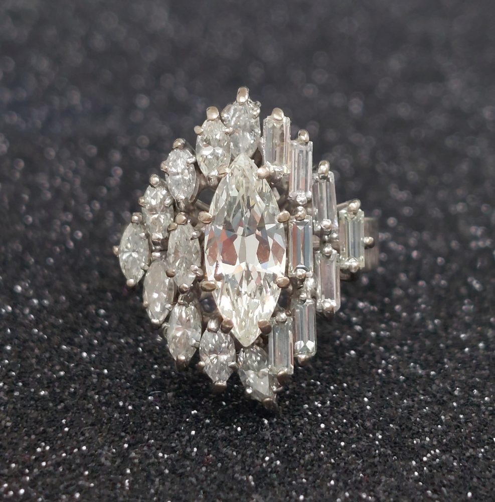 Vintage 2.30ct Marquise and Baguette Cut Diamond Ring