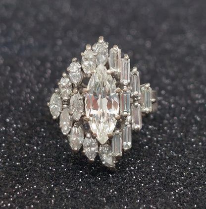 Vintage 2.30ct Marquise and Baguette Cut Diamond Ring