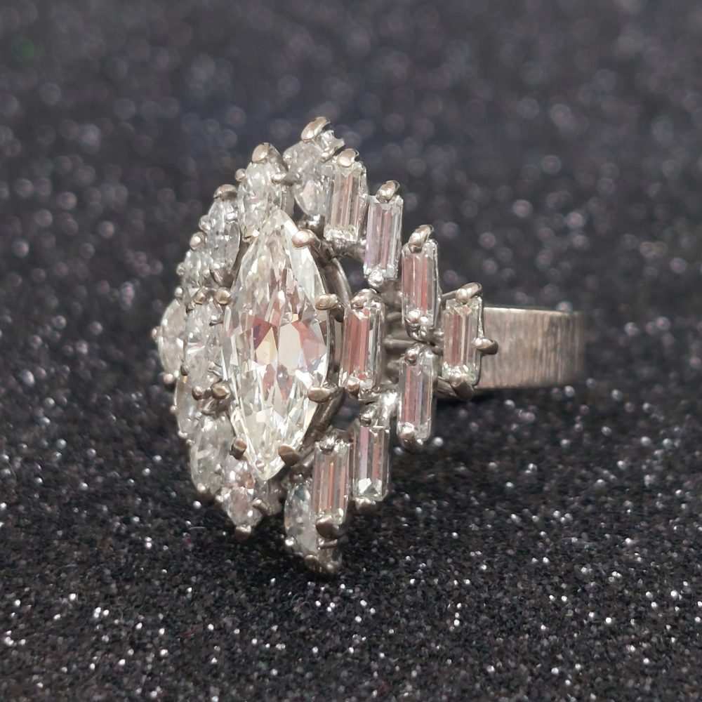 Vintage 2.30ct Marquise and Baguette Cut Diamond Ring