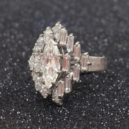 Vintage 2.30ct Marquise and Baguette Cut Diamond Ring