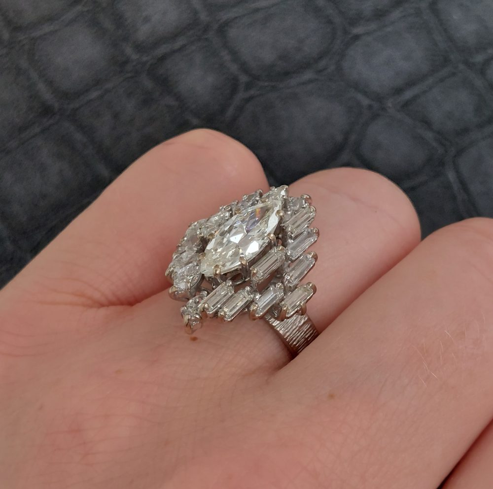 Vintage 2.30ct Marquise and Baguette Cut Diamond Ring