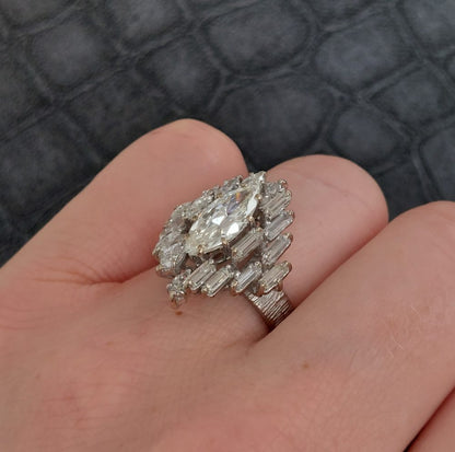 Vintage 2.30ct Marquise and Baguette Cut Diamond Ring