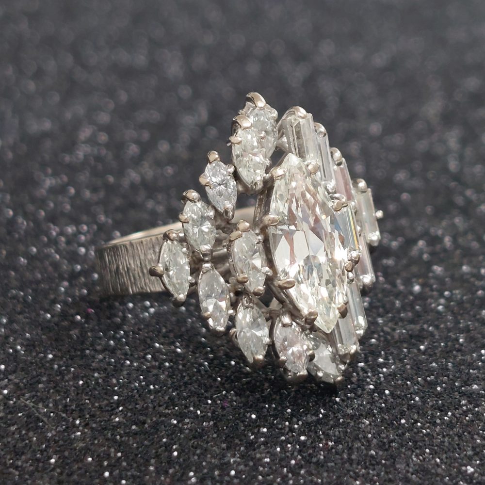 Vintage 2.30ct Marquise and Baguette Cut Diamond Ring