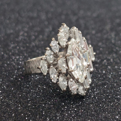 Vintage 2.30ct Marquise and Baguette Cut Diamond Ring