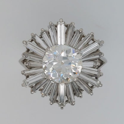Vintage 2.30ct Old Cut Diamond Ballerina Cluster Ring
