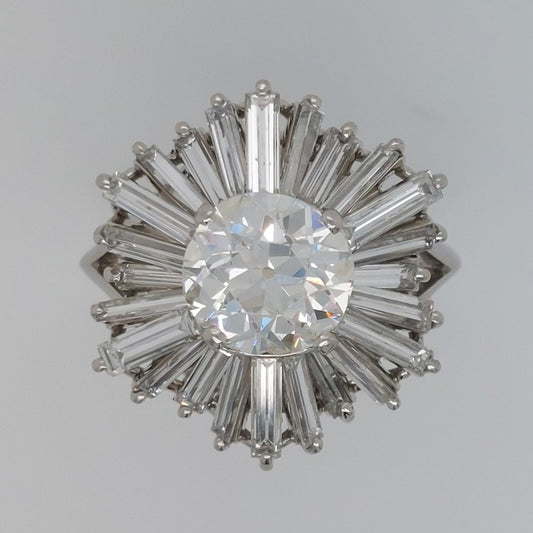 Vintage 2.30ct Old Cut Diamond Ballerina Cluster Ring
