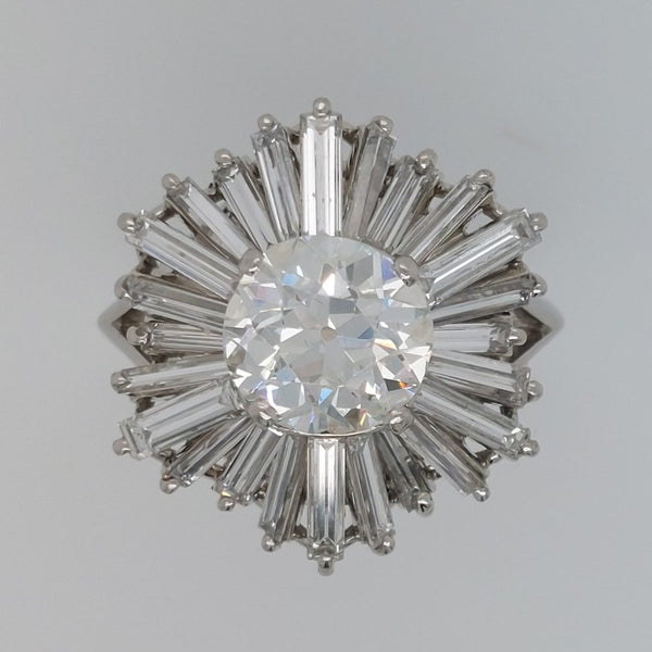 Vintage 2.30ct Old Cut Diamond Ballerina Cluster Ring