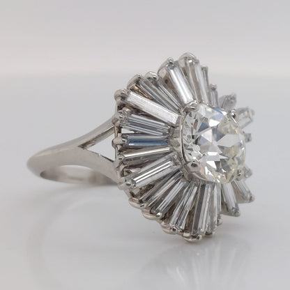 Vintage 2.30ct Old Cut Diamond Ballerina Cluster Ring