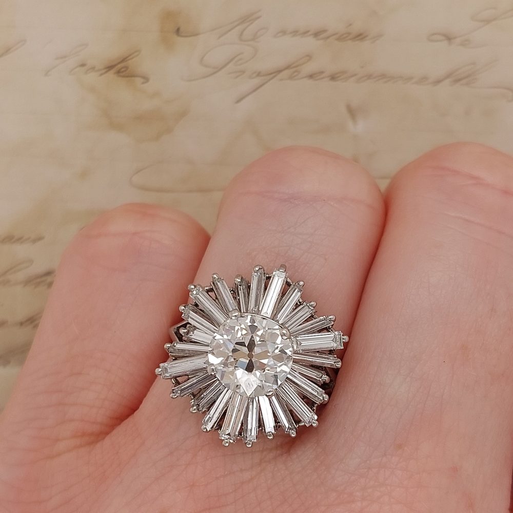 Vintage 2.30ct Old Cut Diamond Ballerina Cluster Ring