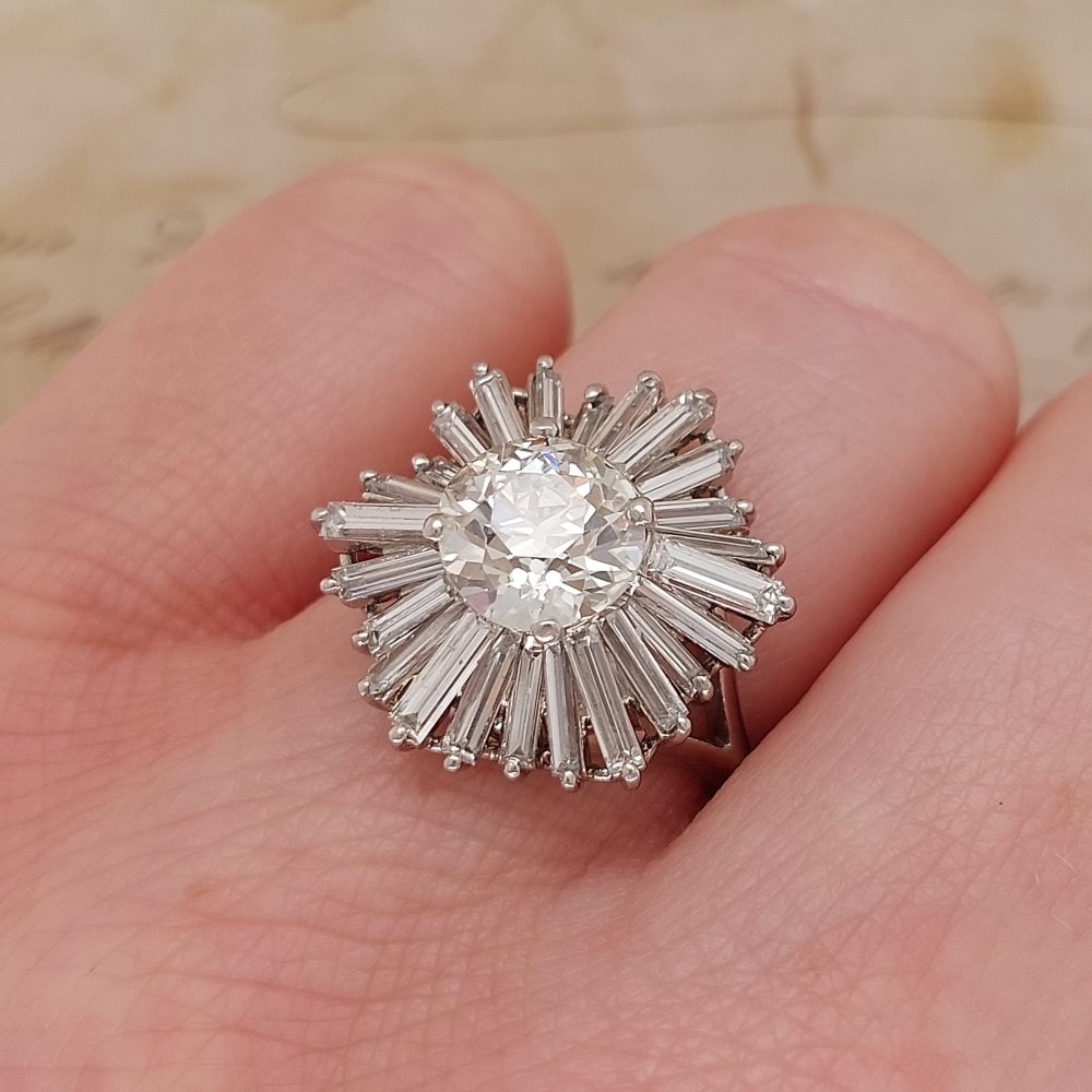 Vintage 2.30ct Old Cut Diamond Ballerina Cluster Ring