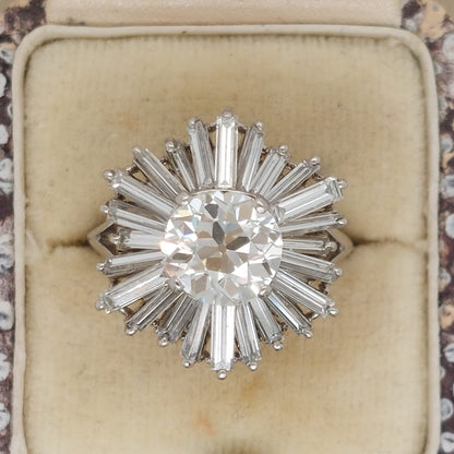 Vintage 1940's 2.30ct Old Cut Diamond Ballerina Cluster Ring