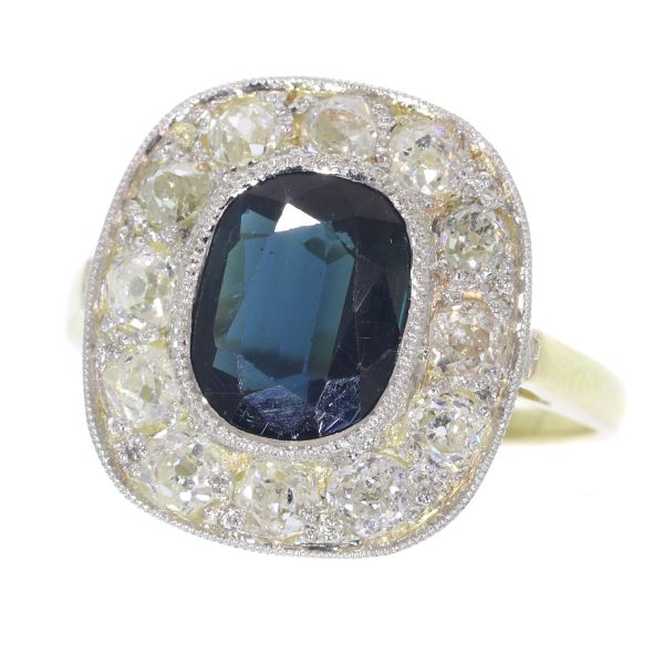 Vintage 2.30ct Sapphire Diamond Cluster Ring