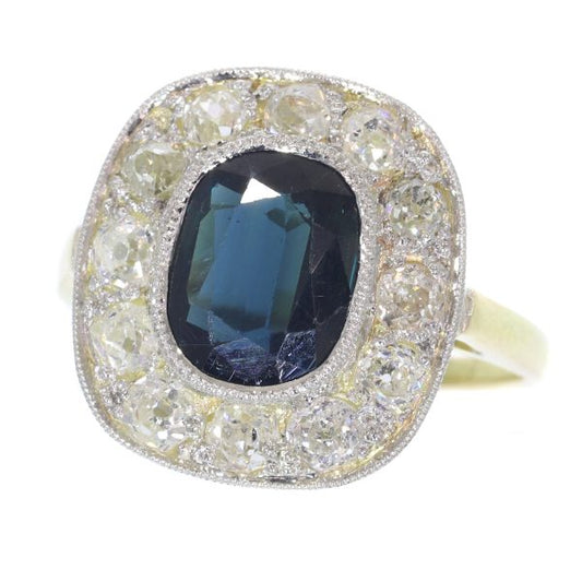 Vintage 2.30ct Sapphire Diamond Cluster Ring