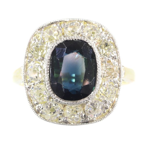 Vintage 2.30ct Sapphire Diamond Cluster Ring