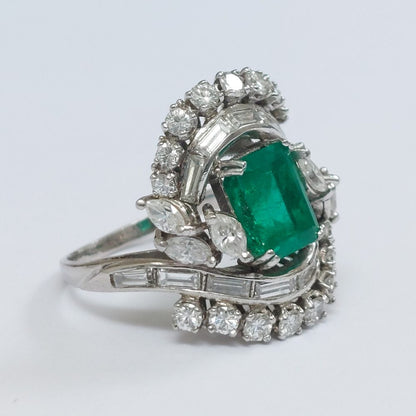 Vintage 2.50ct Emerald and Diamond Fancy Cluster Ring