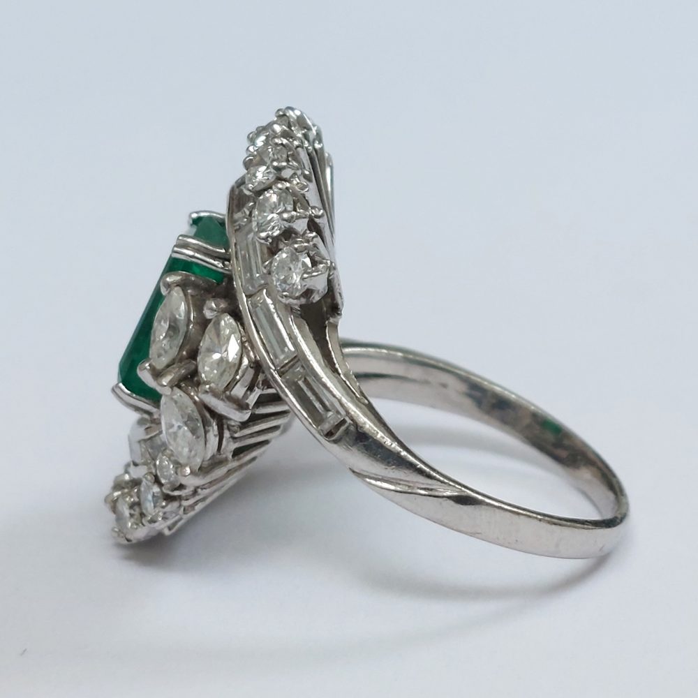 Vintage 2.50ct Emerald and Diamond Fancy Cluster Ring