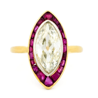 Vintage 2.60ct Marquise Cut Diamond and Ruby Ring