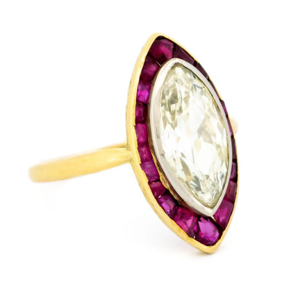 Vintage 2.60ct Marquise Cut Diamond and Ruby Ring