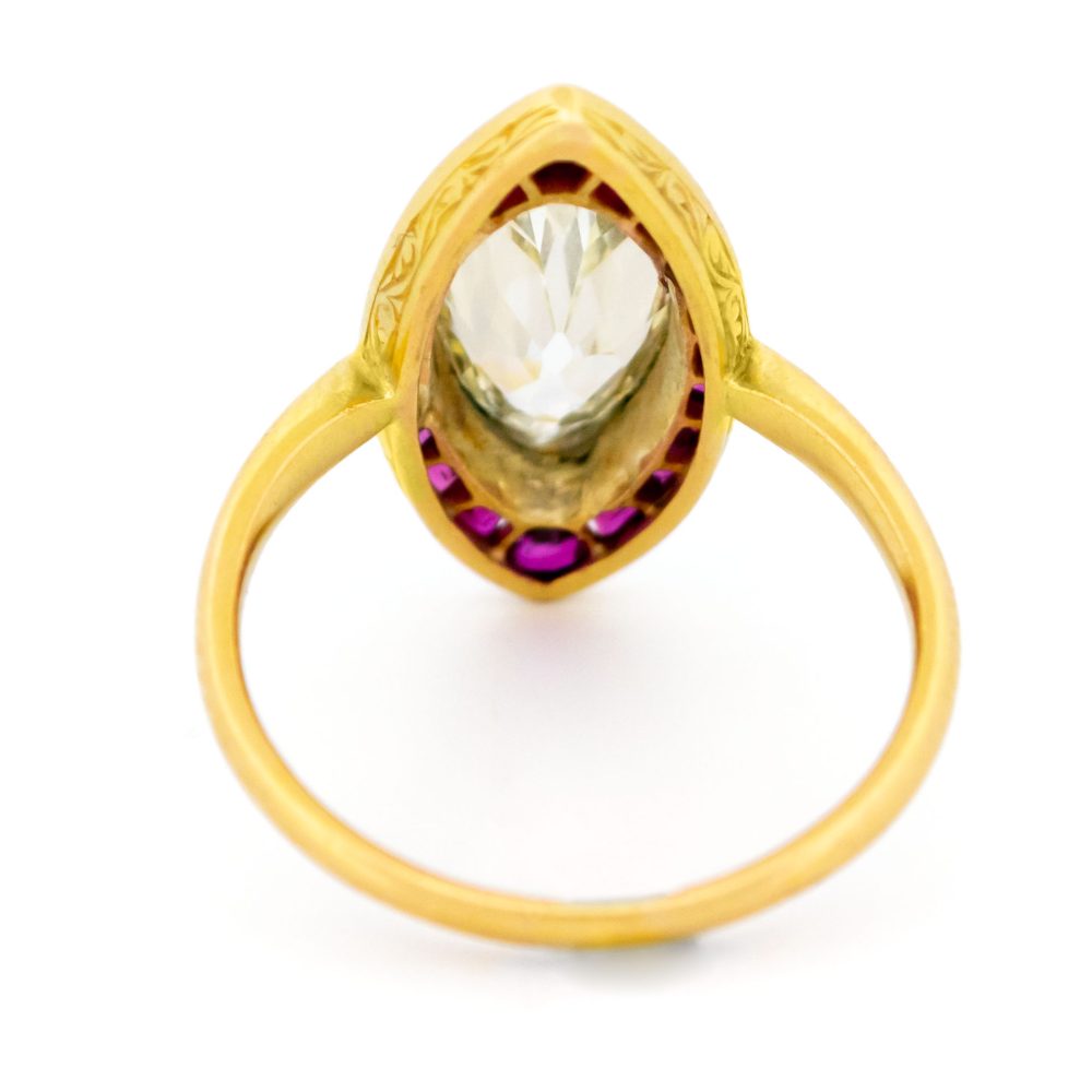 Vintage 2.60ct Marquise Cut Diamond and Ruby Ring