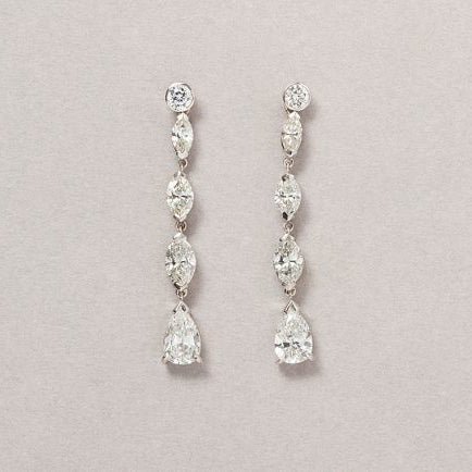 Vintage 2.86ct Marquise and Pear Cut Diamond Drop Earrings