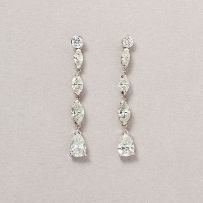 Vintage 2.86ct Marquise and Pear Cut Diamond Drop Earrings