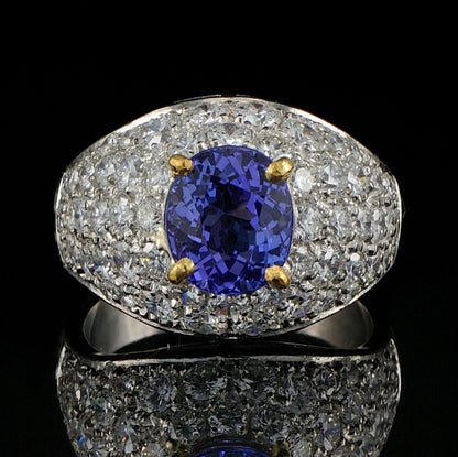 Vintage 2.4ct Tanzanite and 3.8ct Diamond Bombe Cluster Ring in Platinum