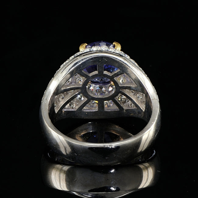 Vintage 2.40ct Oval Tanzanite and 3.80ct Diamond Bombe Cocktail Ring in Platinum