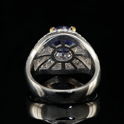 Vintage 2.40ct Oval Tanzanite and 3.80ct Diamond Bombe Cocktail Ring in Platinum