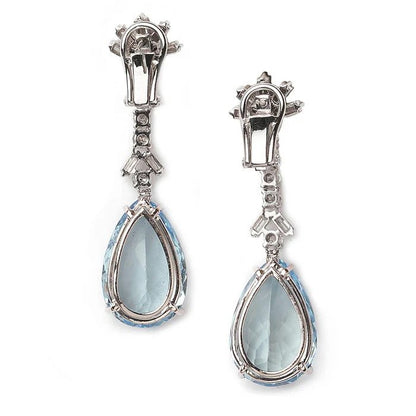 Vintage 24.77ct Pear Aquamarine and Diamond Drop Earrings