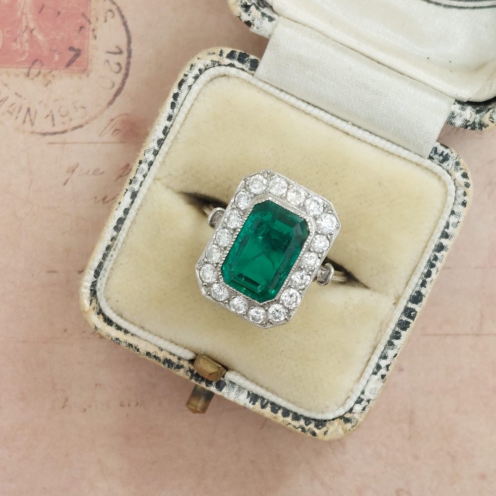 Vintage 2ct Emerald and Diamond Dress Ring