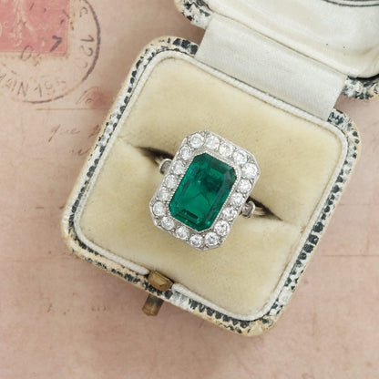 Vintage 2ct Emerald and Diamond Dress Ring
