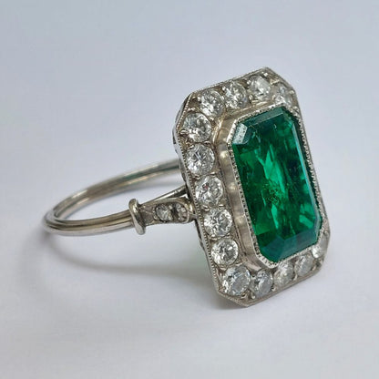 Vintage 2ct Emerald and Diamond Dress Ring