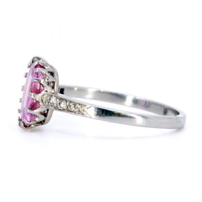 Vintage 2ct Pink Sapphire and Diamond Platinum Ring