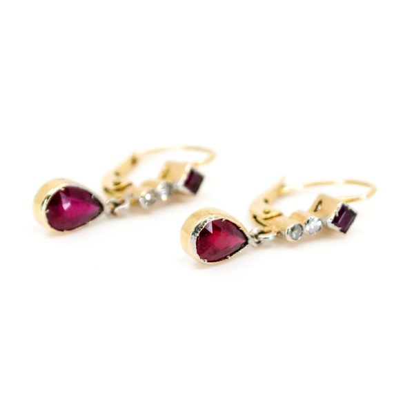Vintage 2ct Ruby and Diamond Drop Earrings