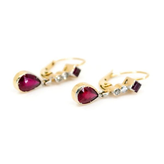 Vintage 2ct Ruby and Diamond Drop Earrings