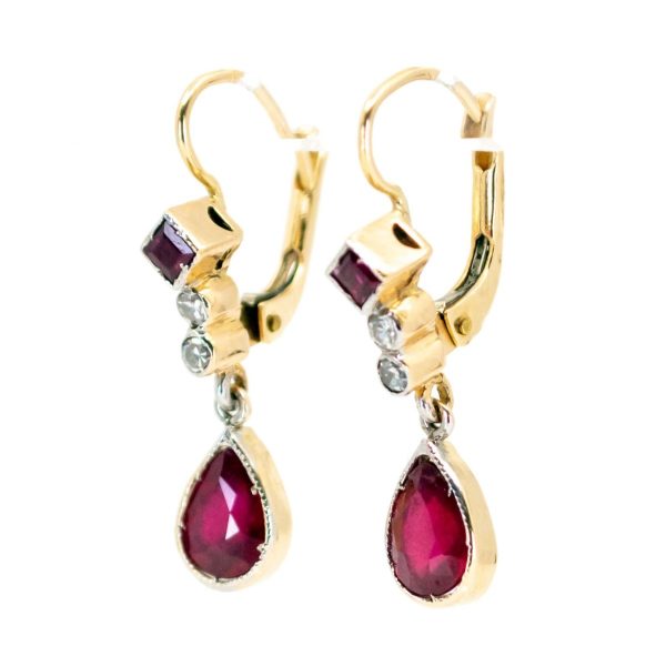 Vintage 2ct Ruby and Diamond Drop Earrings