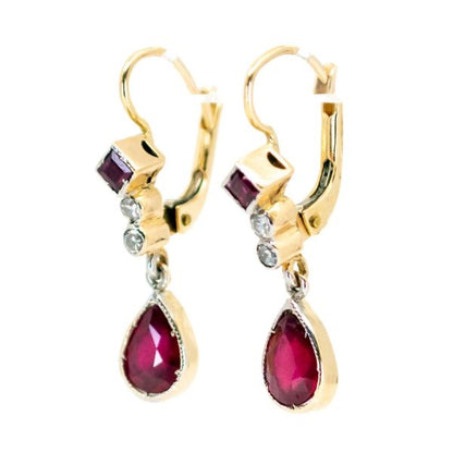 Vintage 2ct Ruby and Diamond Drop Earrings