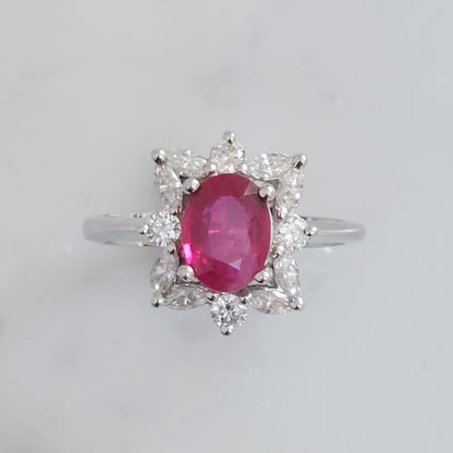 Vintage 2ct Ruby and Marquise Cut Diamond Ring