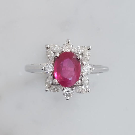 Vintage 2ct Ruby and Marquise Cut Diamond Ring